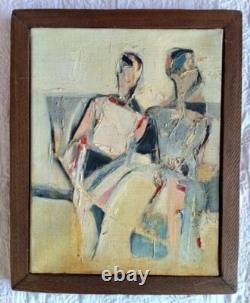 Ancient painting oil on canvas genre scene silhouettes portrait couple cubic