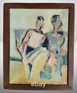 Ancient painting oil on canvas genre scene silhouettes portrait couple cubic