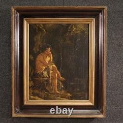 Ancient painting religious oil on panel Saint John the Baptist 700