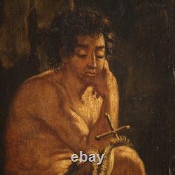 Ancient painting religious oil on panel Saint John the Baptist 700