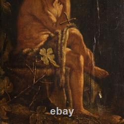 Ancient painting religious oil on panel Saint John the Baptist 700