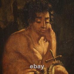 Ancient painting religious oil on panel Saint John the Baptist 700