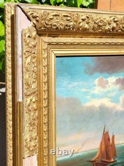 Ancient painting signed. Animated Mediterranean landscape. Oil painting on canvas.