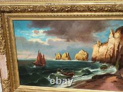 Ancient painting signed. Animated Mediterranean landscape. Oil painting on canvas.