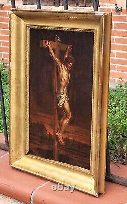 Ancient painting signed 'Christ on the Cross' Oil painting on wood panel