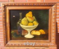 Ancient painting signed Coupe de Poires. Oil on canvas.