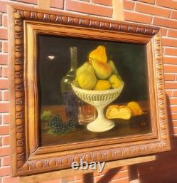 Ancient painting signed Coupe de Poires. Oil on canvas.