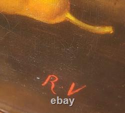 Ancient painting signed Coupe de Poires. Oil on canvas.