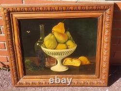 Ancient painting signed Coupe de Poires. Oil on canvas.