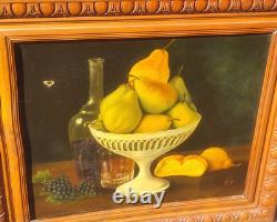 Ancient painting signed Coupe de Poires. Oil on canvas.