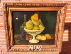 Ancient painting signed Coupe de Poires. Oil on canvas.