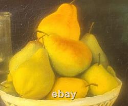 Ancient painting signed Coupe de Poires. Oil on canvas.