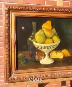 Ancient painting signed Coupe de Poires. Oil on canvas.