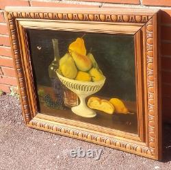 Ancient painting signed Coupe de Poires. Oil on canvas.