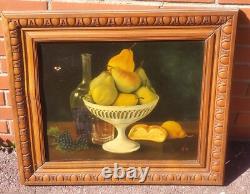 Ancient painting signed Coupe de Poires. Oil on canvas.