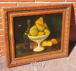 Ancient painting signed Coupe de Poires. Oil on canvas.