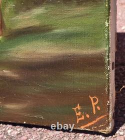 Ancient painting signed E. P. Berger and his Herd. Oil painting on canvas. A