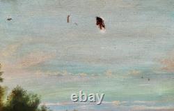 Ancient painting signed E. P. Berger and his Herd. Oil painting on canvas. A