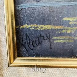 Ancient painting signed Fleury Barbizon School Oil on canvas Deer in the forest