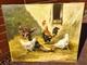 Ancient Painting Signed. Scene Of A Courtyard With Chickens And A Rooster. Oil On Canvas.