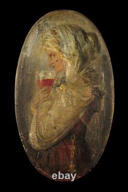 Ancient portrait of a woman, oil painting on panel c. 1900 / Popular art
