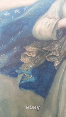 Ancient religious painting of Mary and the serpent Protoevangelium oil on canvas HST