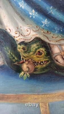 Ancient religious painting of Mary and the serpent Protoevangelium oil on canvas HST