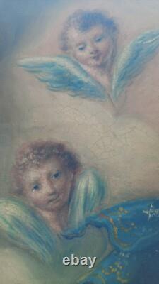 Ancient religious painting of Mary and the serpent Protoevangelium oil on canvas HST