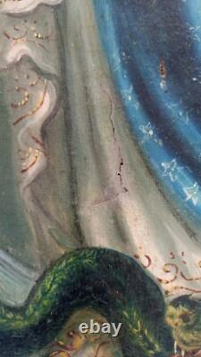 Ancient religious painting of Mary and the serpent Protoevangelium oil on canvas HST
