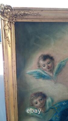 Ancient religious painting of Mary and the serpent Protoevangelium oil on canvas HST
