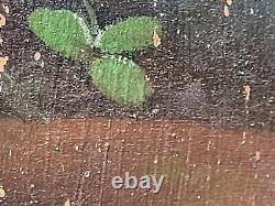 Ancient signed painting. Bouquet of Flowers. Oil painting on wood panel