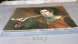 Ancient superb oil painting on cardboard THE OPIUM SMOKER
