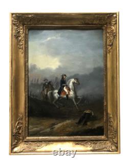 Ancient tableau Napoleon on horseback French School 19th century oil on metal signed
