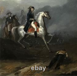 Ancient tableau Napoleon on horseback French School 19th century oil on metal signed