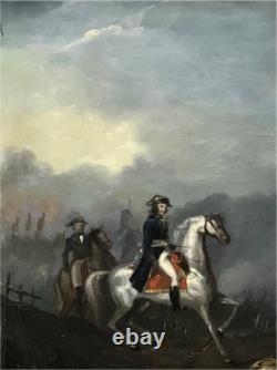 Ancient tableau Napoleon on horseback French School 19th century oil on metal signed