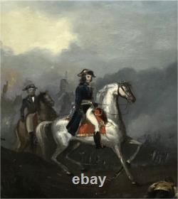 Ancient tableau Napoleon on horseback French School 19th century oil on metal signed