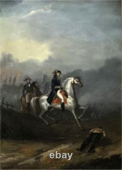 Ancient tableau Napoleon on horseback French School 19th century oil on metal signed