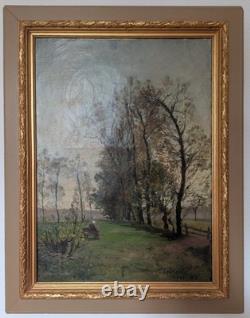 Ancient tableau animated landscape signed Henri Collinet dated 1883 Oil on canvas
