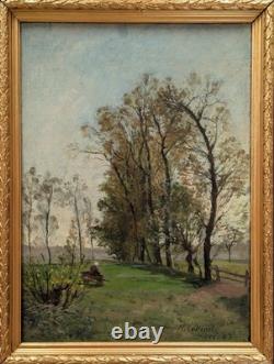 Ancient tableau animated landscape signed Henri Collinet dated 1883 Oil on canvas
