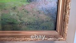Ancient tableau animated landscape signed Henri Collinet dated 1883 Oil on canvas