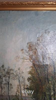 Ancient tableau animated landscape signed Henri Collinet dated 1883 Oil on canvas