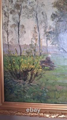 Ancient tableau animated landscape signed Henri Collinet dated 1883 Oil on canvas
