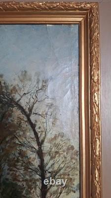 Ancient tableau animated landscape signed Henri Collinet dated 1883 Oil on canvas