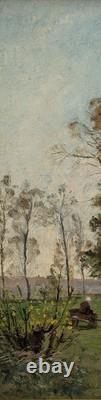 Ancient tableau animated landscape signed Henri Collinet dated 1883 Oil on canvas
