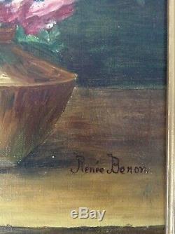 Andrée Benon (1887-1956) Table Former Anemones Mimosas Oil On Canvas Signed