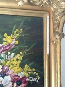 Andrée Benon (1887-1956) Table Former Anemones Mimosas Oil On Canvas Signed