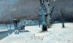 Animated Snow-covered Landscape Oil Painting Mauve Lavender Signed Blain Xixth