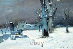 Animated Snow-covered Landscape Oil Painting Mauve Lavender Signed Blain Xixth