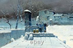 Animated Snow-covered Landscape Oil Painting Mauve Lavender Signed Blain Xixth