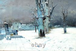 Animated Snow-covered Landscape Oil Painting Mauve Lavender Signed Blain Xixth